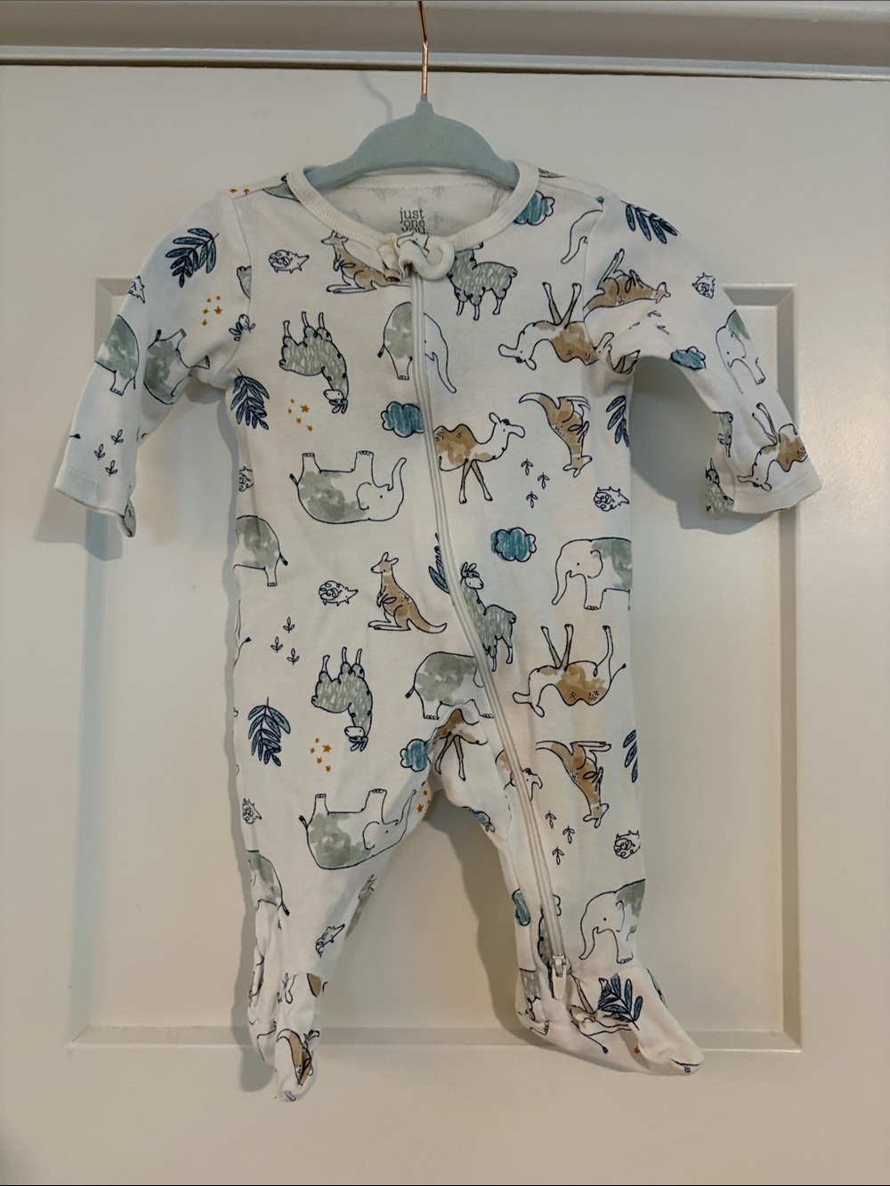 Carter’s White Safari Animal Footed One-Piece Footie Blue Sage Green Baby Boy